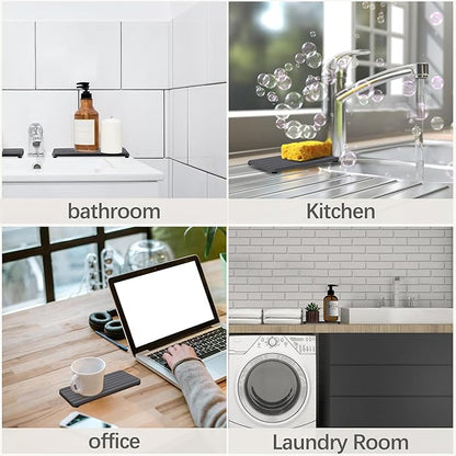 2 PCS Water Absorbent Diatomite Coasters (9.5" x 4"), Grooved Design, Water Absorbing Stone Used for Hand Soaps & Plants & toiletries in The Modern Home