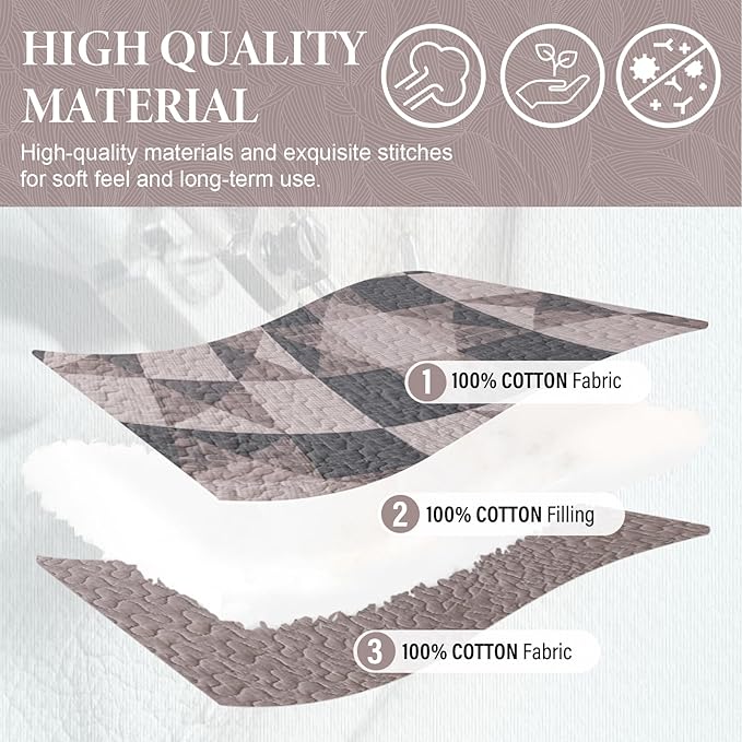 SahSahCasa 100% Cotton 120"x120" Oversized California King Bedspread Coverlet Quilt Set, Cal King Quilted Bedspread Extra Large Reversible XL Bed Spread Lightweight Comforter, Brown/Black/Taupe