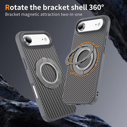 Mag-Stand Carbon Fiber Case for iPhone 17 Air, 360° Rotate Magnetic Stand, Compatible with MagSafe, 15FT Military Protection, Slim Shockproof Magnetic Kickstand Mag Phone Case for Men Women