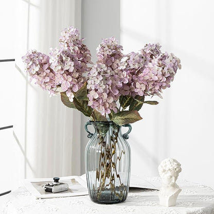 Fake Hydrangea Silk Flowers with Stems,Faux Hydrangea Artificial Flowers Purple for Home Wedding,Dried Hydrangea Artificial Flowers Bouquet Vase Decor 24"（Light Purple ） 8pcs No Vase
