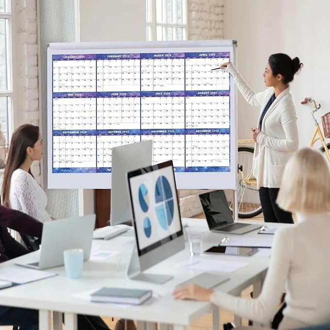 6pcs 24" x 36" 2026 Wall Calendar Dry Erase - Large Starry Sky Calendar Wet & Dry Erasable Laminated 12 Month Annual Yearly Planner, Reversible, Horizontal/Vertical (2026 Wall Calendar)
