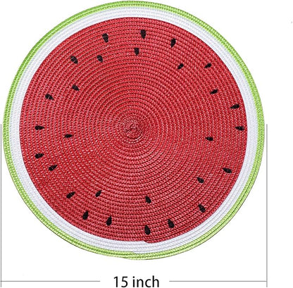 AHHFSMEI Round Braided Placemats 15 Inch Round Table Mats for Dining Tables Natural Woven Heat Resistant Place mats Set of 6 (Watermelon red)