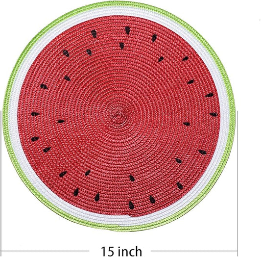 AHHFSMEI Round Braided Placemats 15 Inch Round Table Mats for Dining Tables Natural Woven Heat Resistant Place mats Set of 6 (Watermelon red)