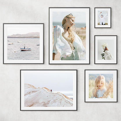 5x7 inch Metal Picture Frame - 5 x 7 Thin Aluminum Photo Frames with 4x6 Removable Mat - High Definition Plexiglass - Ideal for Wall or Tabletop Display - Black, Set of 4