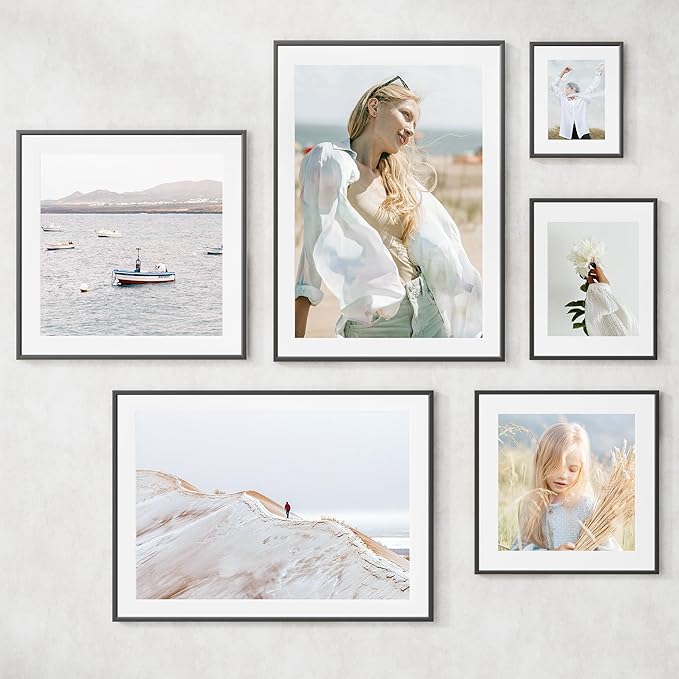 11x14 inch Metal Picture Frame - 11 x 14 Thin Aluminum Photo Frames with 8x10 Removable Mat - High Definition Plexiglass - Vertical and Horizontal Display - Wall Hook Hanging Hardware Included - Black, Set of 1