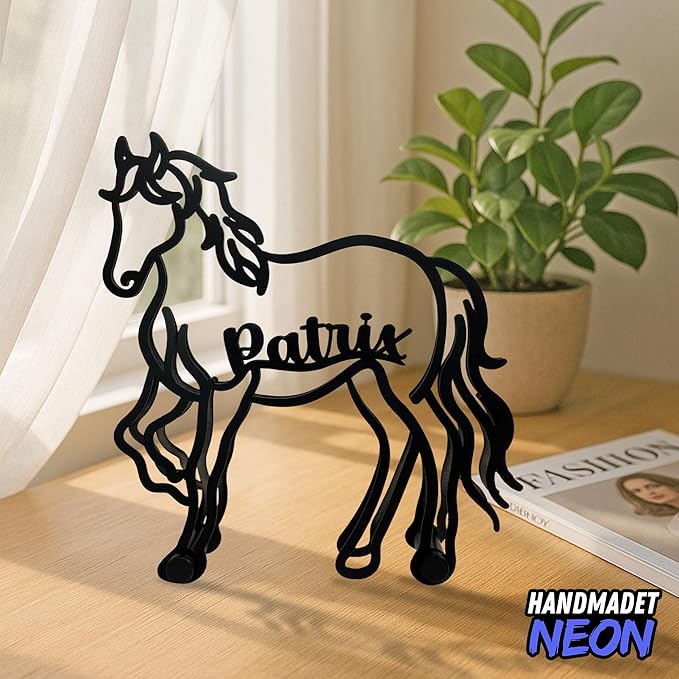 Personalized Horse Minimalist Sculpture, Custom Name Farmhouse Metal Desk Decor, Decorative Aesthetic Table Sign Gifts For Horse Lovers, Kids Room, Home Office Decorations