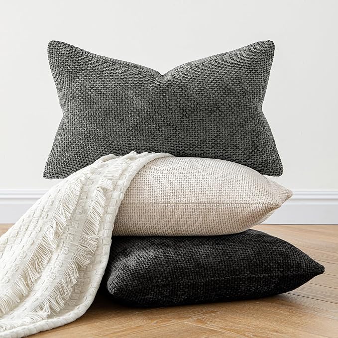 MIULEE Pack of 2 Christmas Couch Throw Pillow Covers 20x20 Inch Neutral Beige Modern Boho Accent Decorative Pillow Covers Soft Chenille Farmhouse Cushion Covers for Home Decor Bed Sofa Living Room
