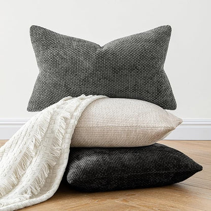 MIULEE Pack of 2 Lumbar Couch Throw Pillow Covers 20x12 Inch Neutral Beige Modern Boho Accent Decorative Pillow Covers Soft Chenille Farmhouse Cushion Covers for Home Decor Bed Sofa Living Room