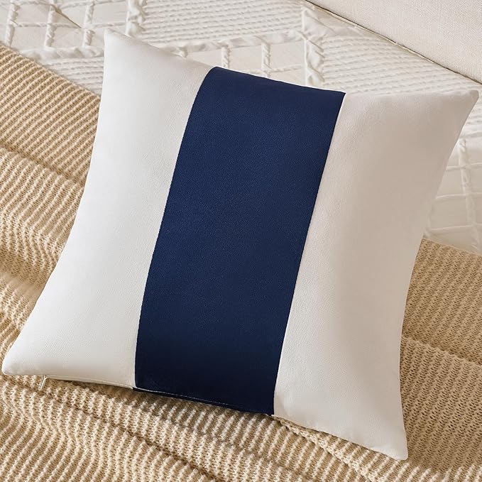 AmHoo Pack of 2 Velvet Panel Cotton Pillow Covers Decorative Pillowcase Cushion for Couch Sofa Bedroom 18 x 18-Inch Navy Blue