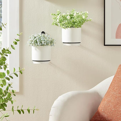 2 Pcs Wall Mounted Hanging Planter Vase for Indoor and Outdoor Plants Modern Metal Wall and Ceiling Planter Minimalist Flower Pot (White, 5.91 inch)