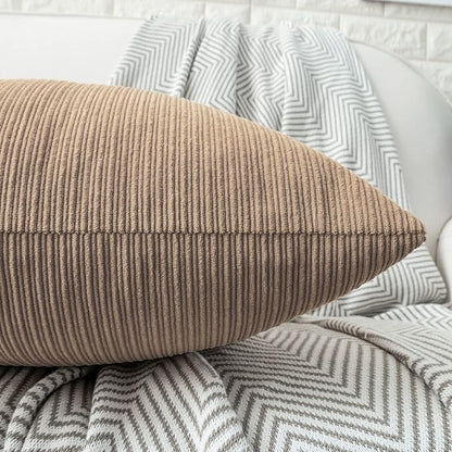 HWY 50 Taupe Chenille Throw Pillow Covers 12x20 Inch with Triple Buttons, Soft Farmhouse Accent Decorative Cushion Cases for Couch Sofa Living Room Pack of 2 Rectangle