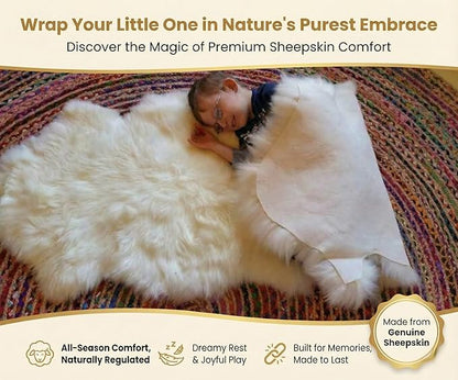 Woolous Sheepskin Rug, New Zealand Large Genuine Natural Lambskin Fur Fluffy Area Real Sheep Skin Throw Rug for Bedroom and Living Room, (Single Pelt 2x3ft,Ivory)