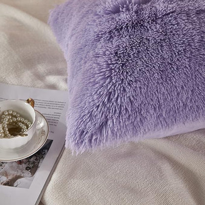 Uhamho Set of 2 Faux Fur Throw Pillow Covers Soft Velvet Decorative Pillowcases Zipper Closure (Lilac, 20"x36")