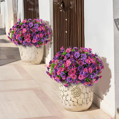 Homsunny Artificial Fake Hanging Flowers with Basket for Outdoors, Faux Silk Petunias Flower Spring Summer Decor UV Resistant Look Real for Home Outside Patio Front Porch Decorations