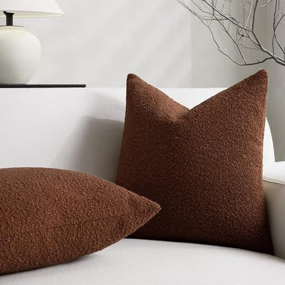 Fall Decorative Throw Pillow Covers 24 x 24 Inch, Set of 2, Thanksgiving Autumn Harvest Decor Boucle Cushion Pillow Cover for Couch Bedroom Sofa Living Room, Burnt Orange
