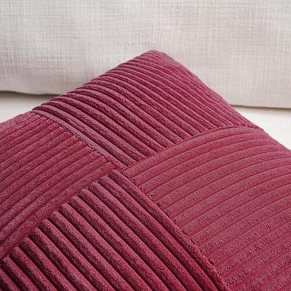 Fancy Homi 2 Packs Burgundy Samll Decorative Throw Pillow Covers 12x12 Inch with for Living Room Couch Bed, Rustic Farmhouse Boho Home Decor, Soft Corss Patchwork Corduroy Square Cushion Case 30x30 cm
