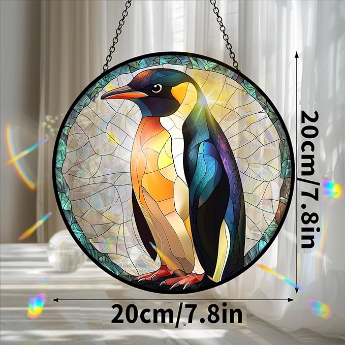 Bimkole Penguin Sun Catchers Indoor Window - Animals Acrylic Suncatcher Hanging Decoration for Living Room Bedroom Summer Home Balcony Outdoor Garden Ornaments Decoration 7.8x7.8 Inch