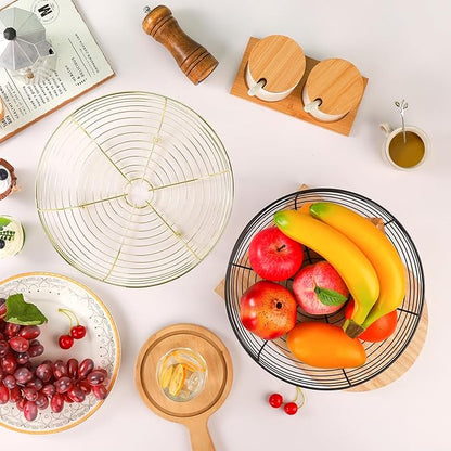 IBWell® Gold Fruit Bowl for Kichen Countertop, Round Wire Fruits Breads Vegetables Snacks Canddy Basket - 11.5"x3.4"(DxH)