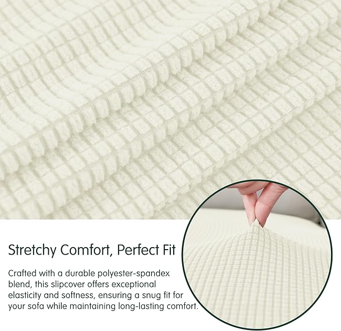 CHUN YI Stretch Sectional Couch Covers 1 Piece Chaise Lounge Slipcover L Shape Separate Cushion, Chaise Couch Cover for Both Left/Right Sectional Couch (Chaise Cover, Ivory White)
