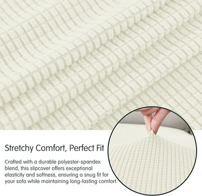 CHUN YI Stretch Sectional Couch Covers 1 Piece Chaise Lounge Slipcover L Shape Separate Cushion, Chaise Couch Cover for Both Left/Right Sectional Couch (Chaise Cover, Ivory White)