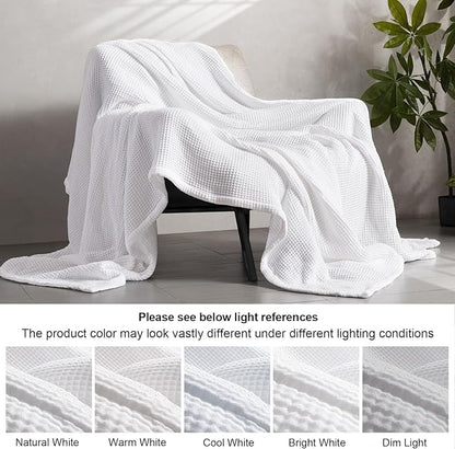 PHF 100% Cotton Waffle & Muslin Blanket King Size, Soft Breathable Luxury 400GSM Versatile Reversible Bedding for Bed, Great for Layering in Cold Weather, Home Decor Gift, 104" x 90", White