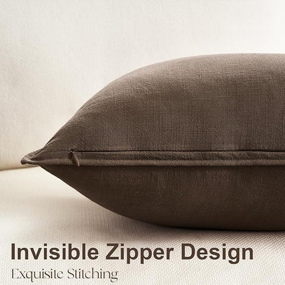 Brown Pillow Covers Pack of 4 Decorative Solid Fall Linen Throw Pillow Covers Soft Accent Boho Farmhouse Couch Pillowcases Modern Home Decor for Living Room Bed Sofa 18x18 Inch