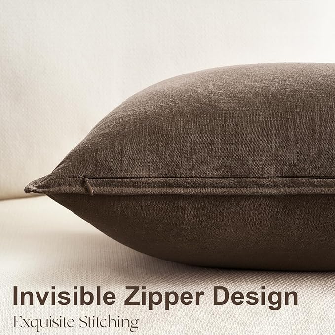 Linen Soild Decorative Pack of 4 Throw Lumbar Pillow Covers Soft Accent Farmhouse Gold Brown Cushion Case 12x20 Inch Rectangle Pillowcase for Chair Couch Sofa Bedroom Living Room