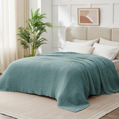 100% Cotton Muslin Blanket Large 50" x 70", 6 Layers Breathable and Lightweight Cotton Throw Blanket for Bed and Couch, Soft Quilt Bedspread, Gauze Blanket for Adults All Season, Teal