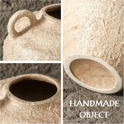 Ceramic Flower Vase, Large Farmhouse Vases Home Decor, Handmade Rustic Vase with Handles, Decorative Flower Vase for Home Entryway Living Room Dining Table Farmhouse Office Decor(8.6inch)