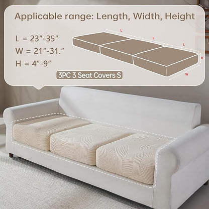 Couch Cushion Covers for Sectional and L Shaped Sofa, Stretch Soft Sofa Covers Washable Wear Resistant Slipcovers Furniture Protector Pet-Friendly (3 Seaters Covers, Ivory)