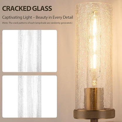 15" Knurled Brass Wall Sconce with Crackle Glass Tube, Gold Bathroom Vanity Light Fixtures, Modern Lamp Lighting for Bedroom, Living Room, Hallway, Staircase, Mirror, Kitchen
