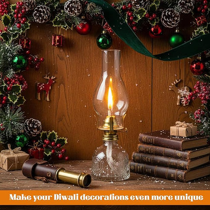 3 Pcs Clear Chamber Oil Lamps for Indoor Use 10.6'' Vintage Kerosene Lamp Hurricane Oil Lantern Adjustable Fire Wick Decorative Lantern for Valentines Wedding Table Decor Emergency Lighting
