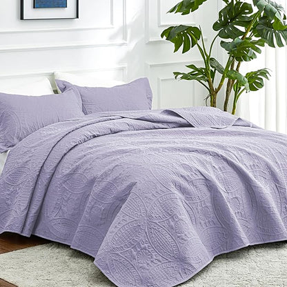 Love's cabin Twin Quilt Set Lavender Bedspreads Bedding Set - Soft Bed Lightweight Bedspread Comforter - Modern Style Coin Pattern Coverlet for All Season - 2 Pieces (1 Quilt, 1 Pillow Sham)