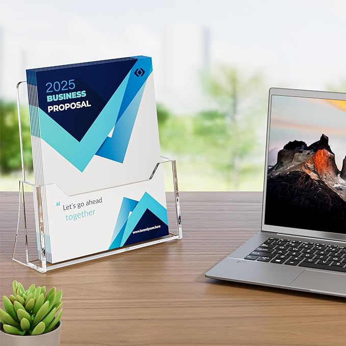 Acrylic Brochure Holder 8.5 x 11 inch 2 Pack, Clear Flyer Holder Plastic Stands for Displaying Pamphlets, Magazines, Literature, Brochures, Booklets, Menu, Desk Holder, Countertop Organizer