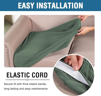 H.VERSAILTEX Super Stretch Individual Seat Cushion Covers Sofa Covers Couch Cushion Covers Slipcover Sets Thick Jacquard Textured Twill Fabric (2 Piece Large Sofa Cushion Covers, Loden Frost)