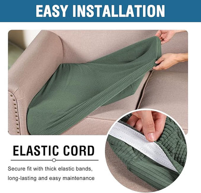H.VERSAILTEX Super Stretch Individual Seat Cushion Covers Sofa Covers Couch Cushion Covers Slipcover Sets Thick Jacquard Textured Twill Fabric (2 Piece Medium Sofa Cushion Covers, Loden Frost)