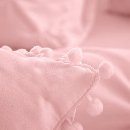 EVOLIVE 3pc Set Pinch Pleat/Kiss Pleat, Pintuck Down Alternative Comforter Set with Pompom (Twin, Pink)