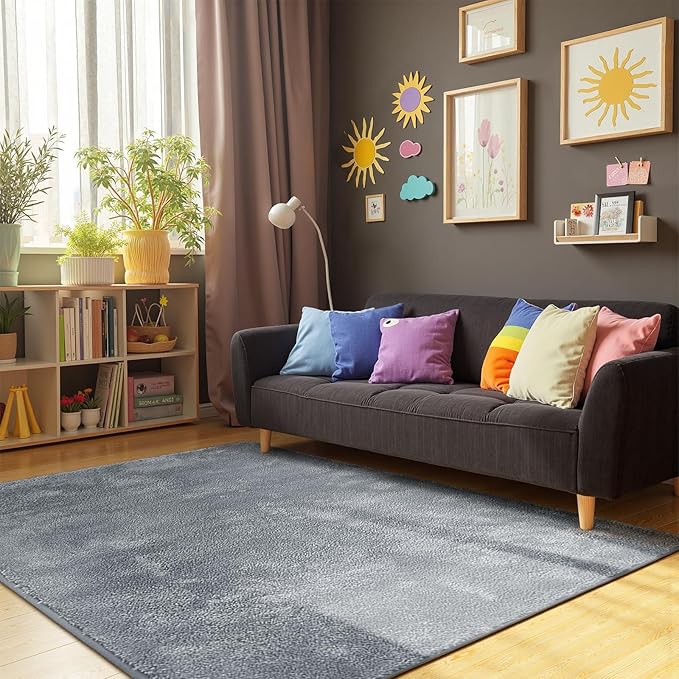 jinchan Solid Plush Area Rug 5x7 Performance Shaggy Washable Rug Indoor Soft Modern Faux Wool Cozy Non Slip Carpet for Living Room Kids Room Bedroom Dining Room Nursery Grey