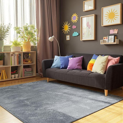 jinchan Solid Plush Area Rug 5x7 Performance Shaggy Washable Rug Indoor Soft Modern Faux Wool Cozy Non Slip Carpet for Living Room Kids Room Bedroom Dining Room Nursery Grey