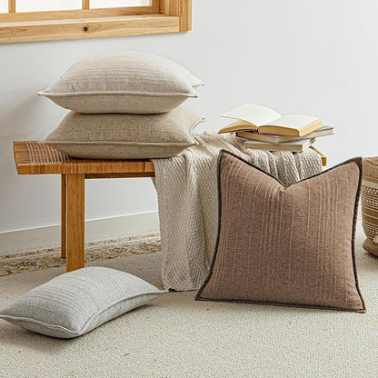 a moment Linen Pillow Covers Set of 2,Boho Farmhouse Throw Pillowcases Neutral Textured Decorative Covers for Couch Sofa,Soft Linen Blend Accent Case Cushion Living Room Home Decor 22"x22"Hazel