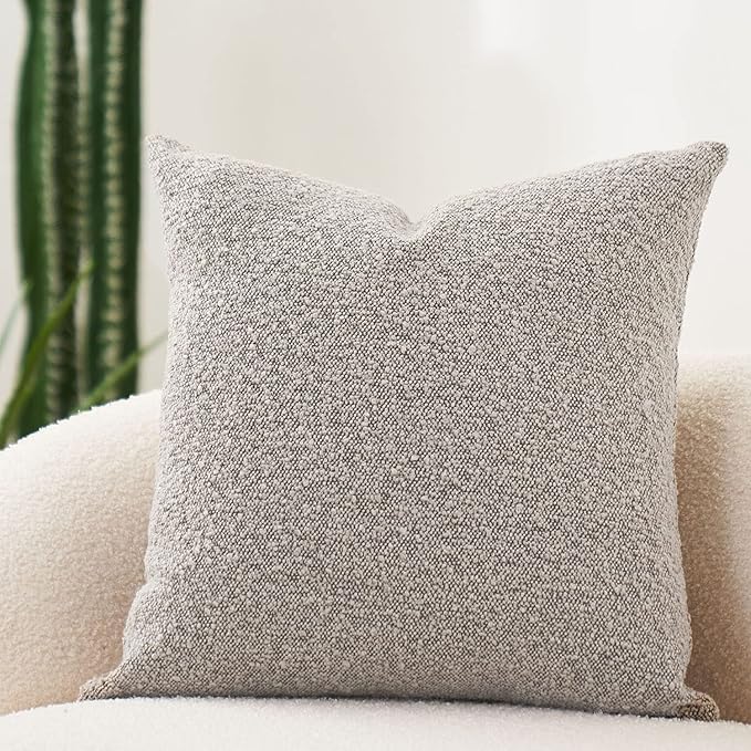 DOMVITUS Boucle Pillow Covers 20x20 Luxury Throw Pillow Covers Decorative Pillows for Bed Sofa Pillows for Living Room Accent Couch Pillows Soft Cushion Case, 1PC, Sand Grey