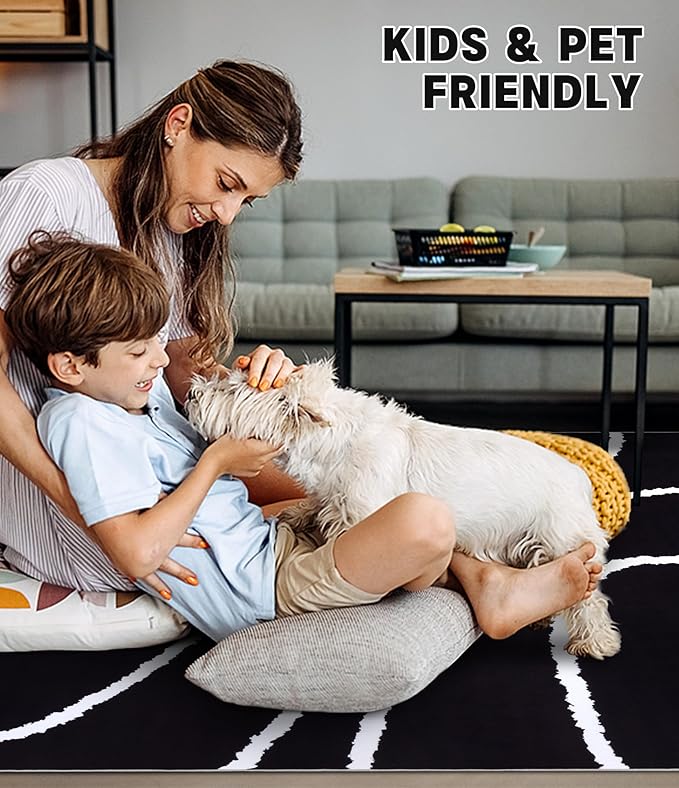 YIHOUSE Black Modern Area Rug 5x7,Abstract Rugs for Bedroom,Black and White Geometric Rug,Minimalist Wave Rug,Dark Washable Area Rugs 5x7 Non Slip Throw Rugs for Bedroom，Office