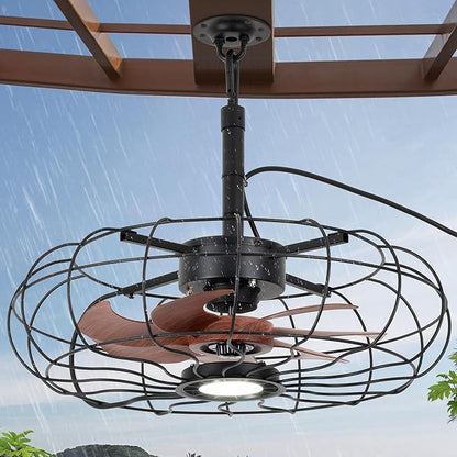 20" Outdoor Ceiling Fan with Light, With Remote and App Remote, IP65 Waterproof Gazebo Hanging Fan, 3CCT Dimmable, Portable Plug in Ceiling Fan with Cord Hook for Patio Porch Pergola Indoor(Black)