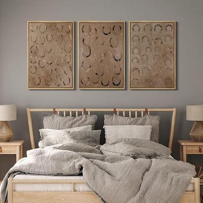 MUDECOR Framed Wall Art Print Set Western Decor Horseshoes Pattern Rustic Neutral Illustrations Modern Art Boho Decorative Colorful Chic for Living Room, Bedroom, Office - 24"x36"x3 NATURAL