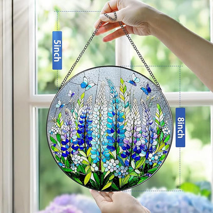 8-Inch Stained Glass Ornament, Stained Glass Window Hanging, Window Hanging Decor Suncatcher, Texas Bluebonnet Ornament | Christmas, Mother's Day, Birthday | Gifts for Mom, Garden Gifts for Friends