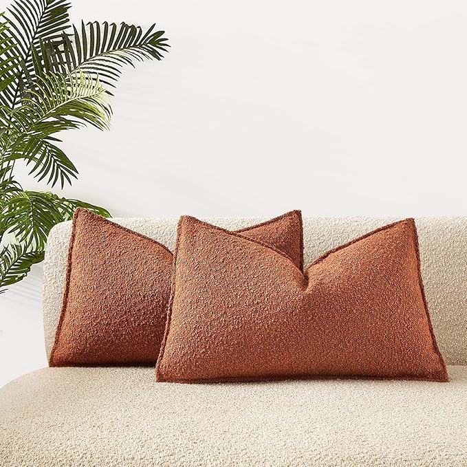 JUSPURBET Rust Decorative Pillow Covers 12x20 Set of 2 Throw Pillow Covers for Couch Sofa Bed Cozy Boucle Textured Lumbar Cushion Covers Cases with Hidden Zipper for Living Room Home Decor