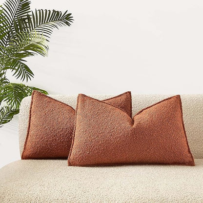 JUSPURBET Rust Decorative Pillow Covers 14x24 Set of 2 Throw Pillow Covers for Couch Sofa Bed Cozy Boucle Textured Lumbar Cushion Covers Cases with Hidden Zipper for Living Room Home Decor