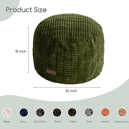 HIGOGOGO Pouf Ottoman Stuffed Round Modern Foam Filled Foot Rest Poufs for Living Room Chair Decorative 26 X 18 Inches Boho Relax Stool for Wedding Christmas Party, Green