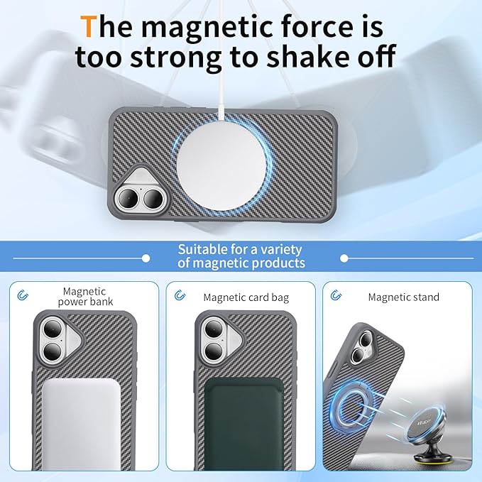 Mag-Stand Carbon Fiber Case for iPhone 17, 360° Rotate Magnetic Stand, Compatible with MagSafe, 15FT Military Protection, Slim Shockproof Magnetic Kickstand Mag Phone Case for Men Women Gray