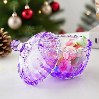 kanpura 350 ml/11.5 oz Elegant Crystal Candy Dish with Lid Decorative Candy Jar Bowl Glass Container Boxes for Home Office Desk Decor(Purple)